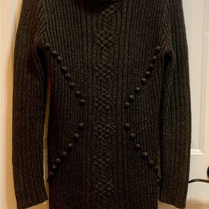 MNG by Mango Charcoal Cable Knit Turtleneck Sweater Dress